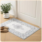 Istana Area Rug 2x4 - White Cream & Blue 2x4 Washable Rug Non Slip - Pet Friendly Living Room Rug - Non Shedding Washable Rugs for Bedroom - Foldable Bathroom Rugs
