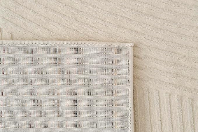 Revival Rugs Record 6'7"x9' Washable Area Rug for Living Room Bedroom - 100% Recycled Oeko-TEX Certified, Medium Pile, Beige, Cream
