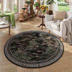 Rugcomf Circle Rug Impressionist-Style Vintage Round Rug 4ft Non Slip Low Pile Small Circular Rug for Bedroom Bathroom Entryway Kids Room Office College Dorm, Black