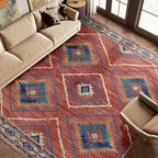 Area Rug 6x9 Rug Machine Washable Non-Slip Low Pile Print Pattern Western Rug for Living Room Bedroom Entryway Tribal Series -Red/Orange
