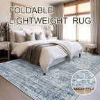 9x12 Area Rugs for Living Room, Non Slip Machine Washable Vintage Rugs, Low Pile Lightweight Large Rug for Bedroom, Dining Room, Home Office Blue