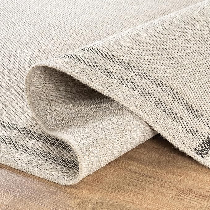 Easy Jute Rugs 10x14 Bordered Bone Color Living Room Indoor Outdoor Area Rug for Patio and Kitchen Rug High Traffic Washable Easy to Clean Solid Boho Woven Design Outside Carpet (10 x 14)