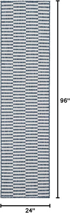 Unique Loom Outdoor Striped Collection Area Rug - Striped (2' x 8' Runner Blue/Ivory)