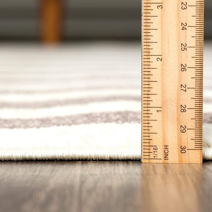 Abani Contemporary Beige & Ivory 7'9" x 10'2" Area Rug, Contrasting Geometric Modern Stripe Symmetrical Living Room Carpet Rugs