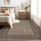 GarveeHome Washable Area Rugs 8x10 Non Slip Soft Large Living Room Rug Modern Checkered Bedroom Rug Soft Geometric Bordered Throw Carpet for Dining Room Home Decor Office Nursery, Brown