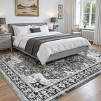 DEXI 8x10 Area Rug for Living Room, Washable Vintage Farmhouse Thin Rug Indoor Floor, Non Slip Stain Resistant Low Pile Carpet for Dining Room Bedroom Office, White Grey