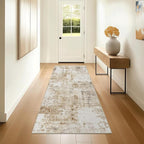 FMFUNCTEX 2x5 Runner Rug Washable Brown Grey Modern Abstract Neutral Non Slip Low Pile Entryway Hallway Soft Indoor Carpet for Kitchen Bedroom Bathroom Laundry Entrance Bedside Living Room, Grey Gold