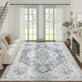 jinchan Kelda Area Rug 9x12 Washable Living Room Rug Vintage Indoor Large Floor Cover Distressed Lightweight Non-Slip Low Pile Thin Mat Accent Stain Resistant Carpet for Bedroom Office Grey