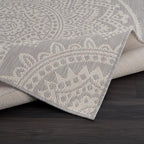 CAMILSON Outdoor Rug 9x12 Modern Area Rugs for Large Indoor and Outdoor Patios and Porches - Waterproof Washable Non-Shedding Easy-to-Clean Outside Carpet (9 x 12, Medallion - Grey/White)