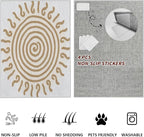 Boho Washable Rugs for Bedroom 4x6, Modern Sun Print Soft Minimalism Area Rug, Non Slip Low Pile Abstract Carpet for Classroom Living Room Decor Dining Room, Beige Yellow