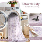 Wonnitar Floral Print 8x10 Washable Rug, Purple Bow Room Decor for Girls Bedroom, Ultra-Thin Non Slip Soft 8 x 10 Large Boho Carpet for Living Room Baby Nursery Kids Playroom