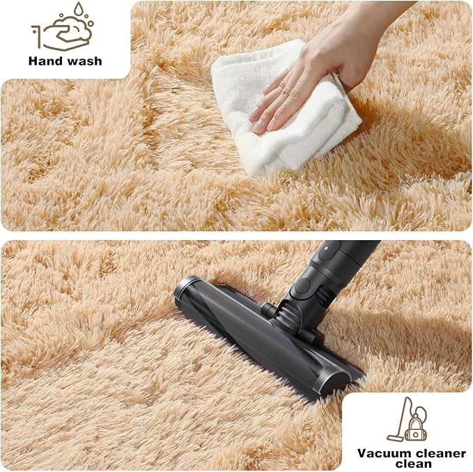 5x7 Light Tan Rugs for Living Room Bedroom, Fluffy Large Area Rug Soft Shag Non-Slip Carpet for Kids Boys and Girls Room Dorm Home Decor (5ft x7ft)