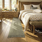 Collive Long Carpet Runners for Hallway 2.6x8ft, Washable Cotton Woven Kitchen Runner Rugs Low-Profile Entryway Rug, Natural/Green Modern Front Door Floor Carpet for Laundry Room Bedroom Doorway
