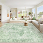 Area Rug 10x14 Washable Rug, Vintage Boho Medallion Rugs Non-Slip Soft Low Pile Large Distressed Rug Indoor Retro Carpet for Living Room Bedroom Dining Room Home Office (Sage Green, 10'x14')
