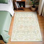 Boho Sage Green Bedside 3x5 Washable Rug for Bedroom, Thin Botanical Vintage Area Rug for Large Entry, Dorm, Kitchen, Foyer, Mudroom, Laundry - Cottage Core Low Pile Non Slip Indoor Front Door Carpet