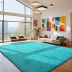 Teal Blue Rug Fluffy Rug, 9x12 Teal Area Rugs for Living Room, Soft Cute Baby Play Mat, Teal Rugs for Bedroom, Nursery, Preppy Dorm, Plush Aesthetic