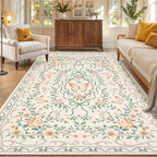 GarveeHome Beige Floral 9x12 Living Room Rugs Non Slip Washable Large Bedroom Throw Carpet Low Pile Butterfly Rug Soft Boho Bow and Flower Carpets for Nursery Home Decor, 9x12