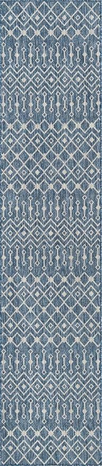 Unique Loom Outdoor Trellis Collection Area Rug - Tribal Trellis (2' 7" x 12' Runner, Blue/ Ivory)