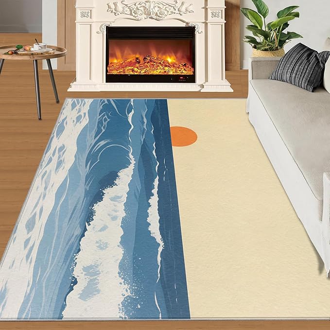 Boho Sun Area Rugs 4x6ft, Abstraction Deco Carpet for Bedroom, Minimalist Sunburst Rug for Living Room Easy to Clean for Indoor Outdoor Hardwood Floors Home Decor