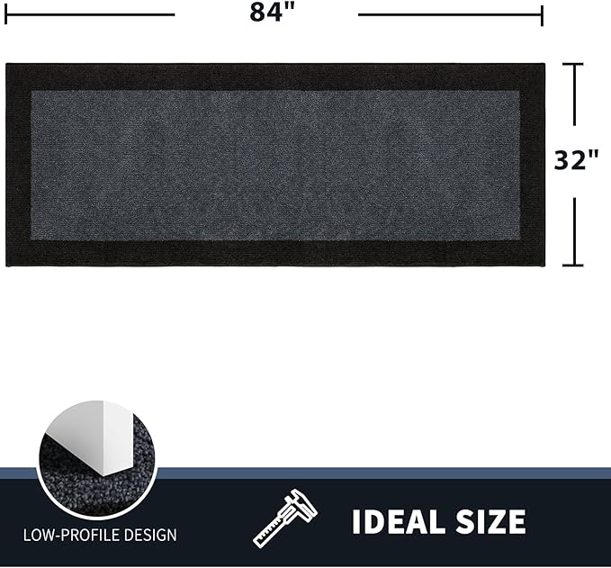 PURRUGS Dirt Trapping Door Mat 32" x 84", Non-Slip/Skid Machine Washable Entryway Rug, Shoes Scraper, Throw Rug, Super Absorbent Area Rug for Muddy Wet Shoes and Paws, Bluish Grey & Charcoal