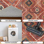Area Rug 6x6 Rug Machine Washable Non-Slip Low Pile Print Pattern Western Rug for Living Room Bedroom Entryway Tribal Series -Red/Orange