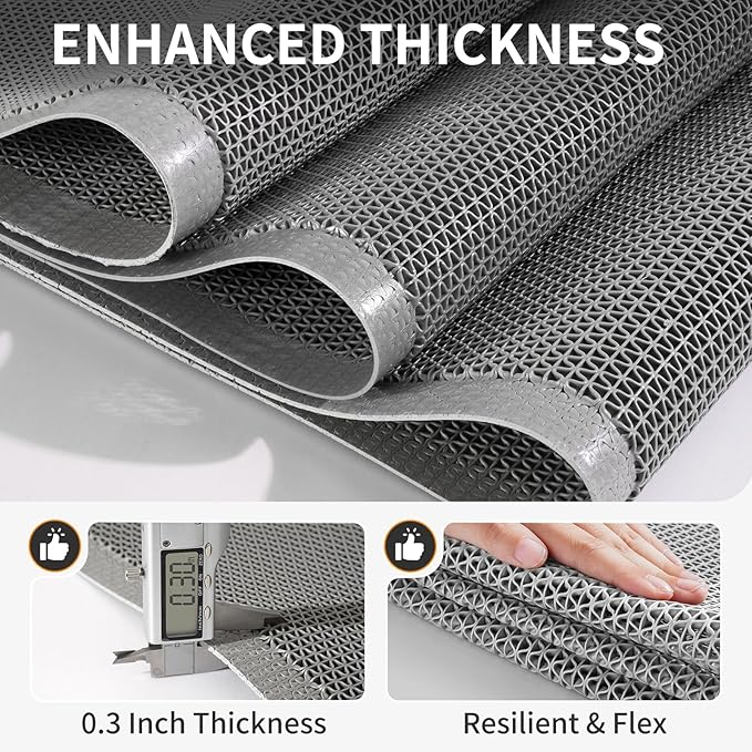 Front Door Mat 31''x47'', Drainage Heavy Duty Dirt Trapping Non-Slip Doormats, Outdoor Rubber Floor Mats, Restaurant Commercial Kitchen Industral Pool Entrance Bar Wet Area, Grey
