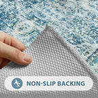 Uphome Bathroom Runner Rug, Distressed Tribal Farmhouse Light Blue Bathroom Mat, Long Bathroom Rugs Non Slip Washable, Oriental Retro Boho Bath Mat Runner for Bathtub Sink Hallway, 24x59 inch