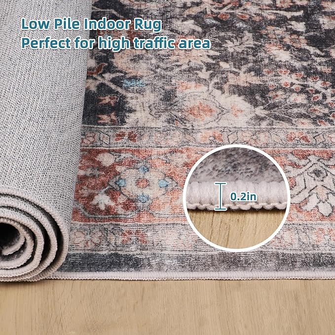 Dripex Washable Runner Rug 2x6 Non-Skid Kitchen Runner Vintage Kitchen Rug for Hallway Soft Low-Pile Carpet, Stain Resistant Kitchen Mat for Laundry Living Room Bathroom