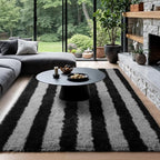 Zentavio Area Rugs for Living Room Rugs for Bedroom 4x6 Carpet Fluffy Fuzzy Soft Shag Aesthetic Plush High Pile Gray Throw Rug for Nursery Kids Room Dorm Horizontal Stripes Black Grey
