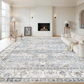 Area Rug 10x14 Living Room Rugs, Machine Washable Vintage Distressed Boho Area Rug Non-Slip Soft Low Pile Large Indoor Rugs for Bedroom Kitchen Dining Room Office(Light Blue,10'x14')