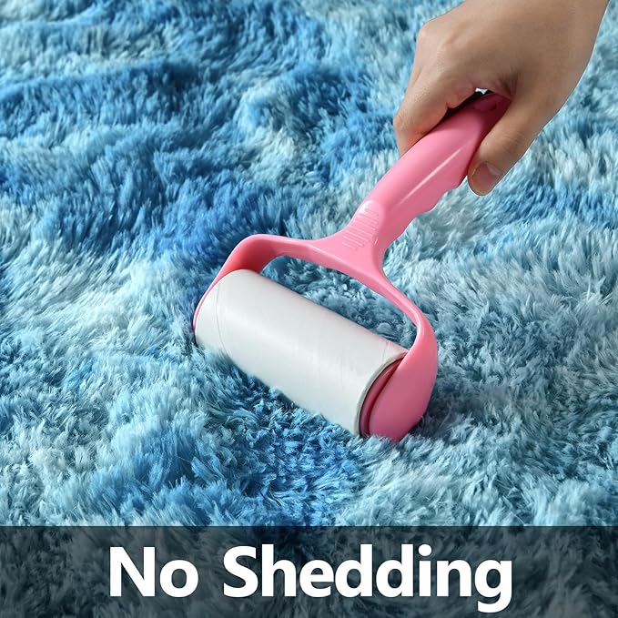Shag Area Rug, 4 X 6 Tie-Dyed Plush Fuzzy Rugs for Living Room, Ultra Soft Fluffy Furry Rug for Bedroom, Indoor Carpet Nursery Rugs for Kids Room Home Decor, Bright Blue