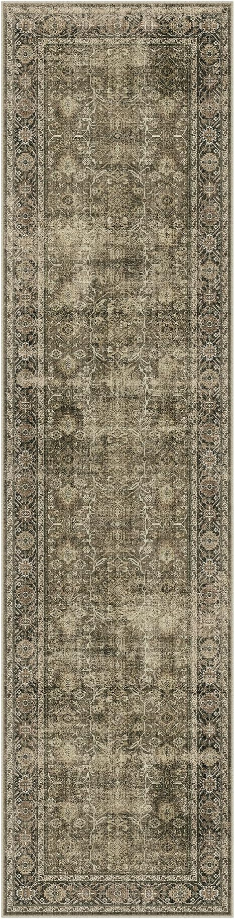 Light Brown Runner Rug 2x10 Vintage Area Rug Hallway Indoor Kitchen Washable Living Room Carpet Tribal Distressed Rug Retro Accent Throw Rug for Office Dining Room Bathroom Faux Wool