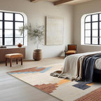 Phantoscope Washable Area Rug 5'x7' Non-Slip, Modern Neutral Boho Rugs for Living Room, Bedroom, Dining Room, Abstract Geometric Blocks Pattern, Low-Pile Foldable Floor Carpet, Warm Terracotta/Cream