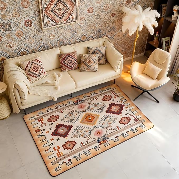 Bohemian Large Area Rug 5x7 Boho Decor Western Living Room Rug | Southwestern Native Aztec Rugs for Bedroom, Ethnic Tribal Geometric Carpet Indoor Floor Mat