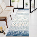 Lahome Runner Rug 2x8 Hallway Rug Runner Washable Non-Slip Kitchen Carpet Untra- Thin Throw Blue Mat, Moroccan Geometric Print Indoor Floor Mat for Entryway Laundry Bedroom