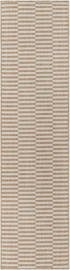 Unique Loom Outdoor Striped Collection Area Rug - Striped (2' 7" x 10' Runner Taupe/Ivory)