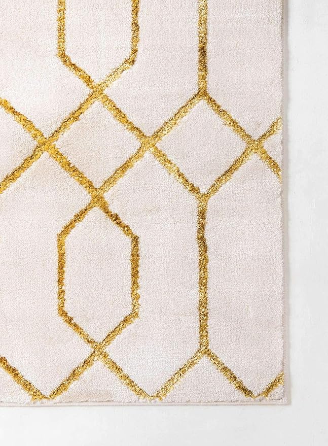 Marilyn Monroe Glam Collection Area Rug - Trellis (10'x 14' 1" Rectangle, White Gold/ Gold)