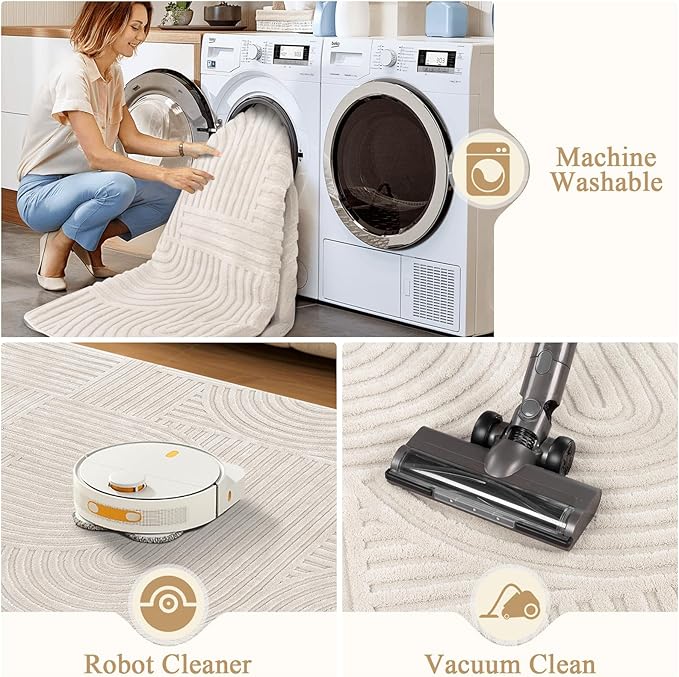 Pauwer 4x6 Washable Area Rugs for Living Room Modern Beige Solid Color Soft Fluffy Rugs for Bedroom Non Slip Boho Accent Indoor Mat Floor Carpet Cover for Kids Room Dining Room Kitchen Office, Beige