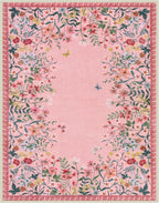 Wonnitar Washable Pink Floral 8x10 Rugs for Bedroom, Non-Slip Living Room Area Rug, Cute Nursery Large Botanical Area Rug, Soft Floor Carpet for Playroom Closet (Pink,8'x10')