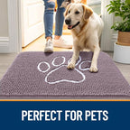 OLANLY Dog Door Mat for Muddy Paws 36x24, Paw Print Design, Absorbs Moisture and Dirt, Absorbent Non-Slip Washable Doormat, Quick Dry Chenille Mud Mat, Entry Indoor Entryway Carpet, Deep Plum