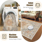 Washable Area Rug 3' x 5 ' Vintage Traditional Persian Mat - Foldable Distressed Non-Slip Machine Washable Carpet for Living Room Bedroom Kitchen Home Decor - Dove Gray and Coral