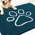 OLANLY Dog Door Mat for Muddy Paws 30x20, Paw Print Design, Absorbs Moisture and Dirt, Absorbent Non-Slip Washable Doormat, Quick Dry Chenille Mud Mat, Entry Indoor Entryway Carpet, Atlantic Blue