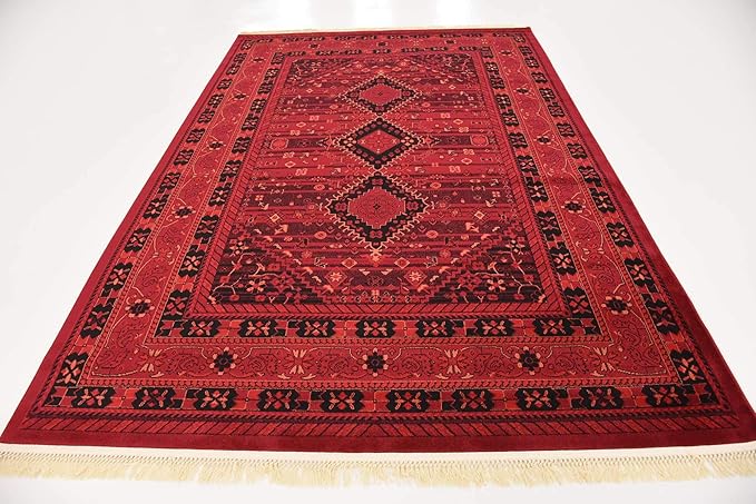 Unique Loom Tekke Collection Area Rug - Sheibani (6' 1" x 9' Rectangle, Red/ Black)