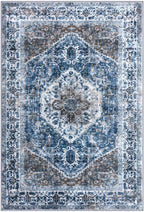 KOZYFLY Area Rug 4x6 Ft Washable Rugs for Entryway Non Slip Kitchen Mats for Floor Rugs for Living Room Printed Faux Wool Vintage Throw Rug for Entrance Bedroom Kitchen Living Room, Blue