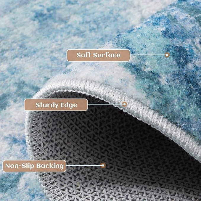 Round 6ft Area Rug Modern Abstract Washable Carpet for Living Room Bedroom Dining Room Home Office - Abstract Teal Grey