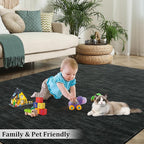 RUGSREAL Modern Area Rug 4x6 Rug for Bedroom Indoor Non-Slip Solid Color Area Rugs Non Slip Washable Contemporary Area Rug Throw Floor Carpet for Bedroom Living Room Kitchen, 4' x 6' Black