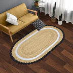 12x15 Oval Jute Rugs for Bedroom Kilim Rug Flatweave Rug Natural Jute Thick 0.27" Solid Pattern Black Beige Hand Braided Jute Handmade Boho Indoor Outdoor Rugs for Living Room Dining Room