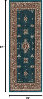 RUGGABLE Washable Vintage Runner Rug – Verena Teal Blue 2.5x7, Stain-Resistant, Non-Slip Hallway Runner – Machine Washable Rug for Hallway, Entryway, Living Room & Kitchen–with Cushioned Pad