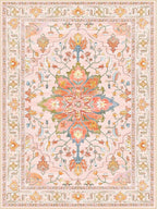 Area Rugs 2'6''x12' Washable Non-Slip, Floral Vintage Distress Print Pattern Medallion Carpet for Living Room Bedroom Dining Room, Light Pink Colorful