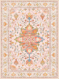 Area Rugs Square 7ft Washable Non-Slip, Floral Vintage Distress Print Pattern Medallion Carpet for Living Room Bedroom Dining Room, Light Pink Colorful